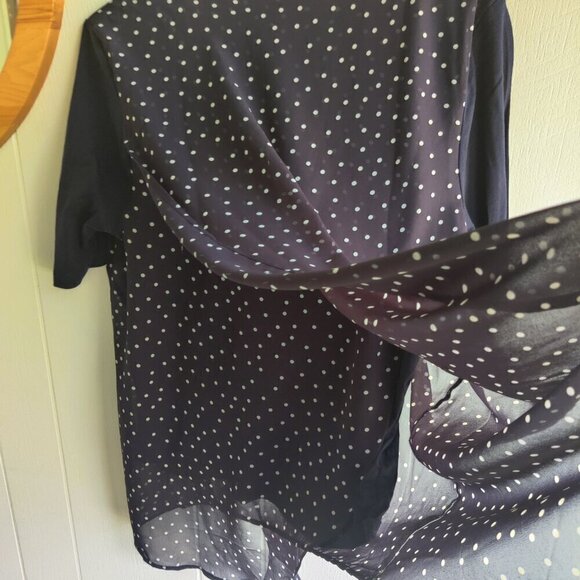 Ann Taylor black & white polka dot tee. Breezy sheer overlay high to low. SZ L - Picture 3 of 8